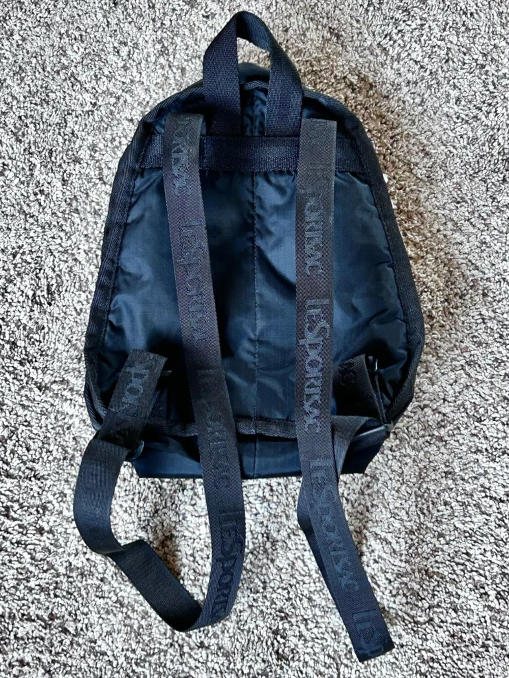 Lesportsac Route Black Nylon Mini Backpack with Front Zip Pocket 9” x 6” 10”